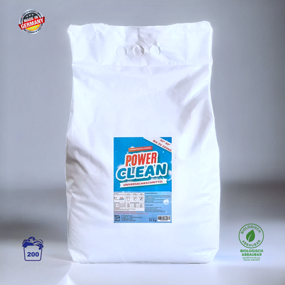 1 Beutel Power Clean Universalwaschmittel für insgesamt 200 Waschladungen, Made in Germany und biologisch abbaubar